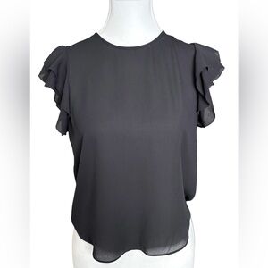 Aritzia Sunday Best Black Ruffle Sleeve Blouse Size S Flutter Sleeve Top